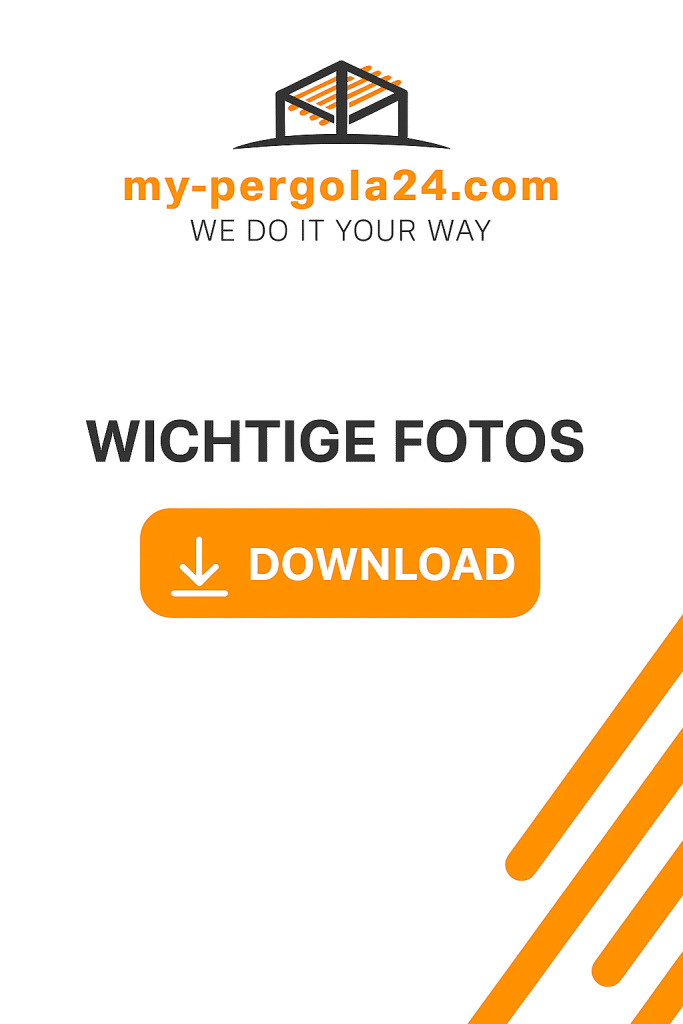 Bereich mit dem Text 'Wichtige Fotos' und einem Download-Button auf einer Webseite. | my-pergola24.com