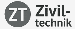 Logo der Ziviltechnik mit den Buchstaben ZT in einem grauen Kreis und dem Schriftzug Ziviltechnik daneben. | my-pergola24.com