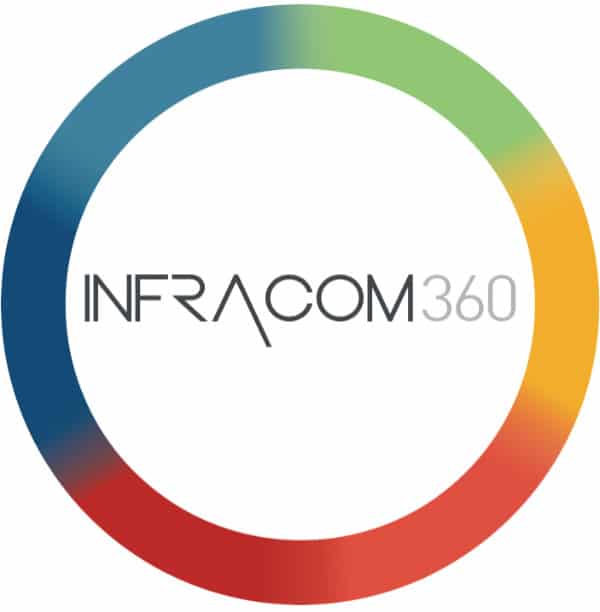 Das Logo von InfraCom360 in einem bunten Kreis. - my-pergola24